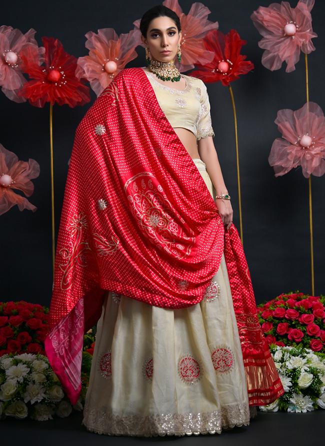 Viscose Cream Wedding Wear Printed Lehenga Choli